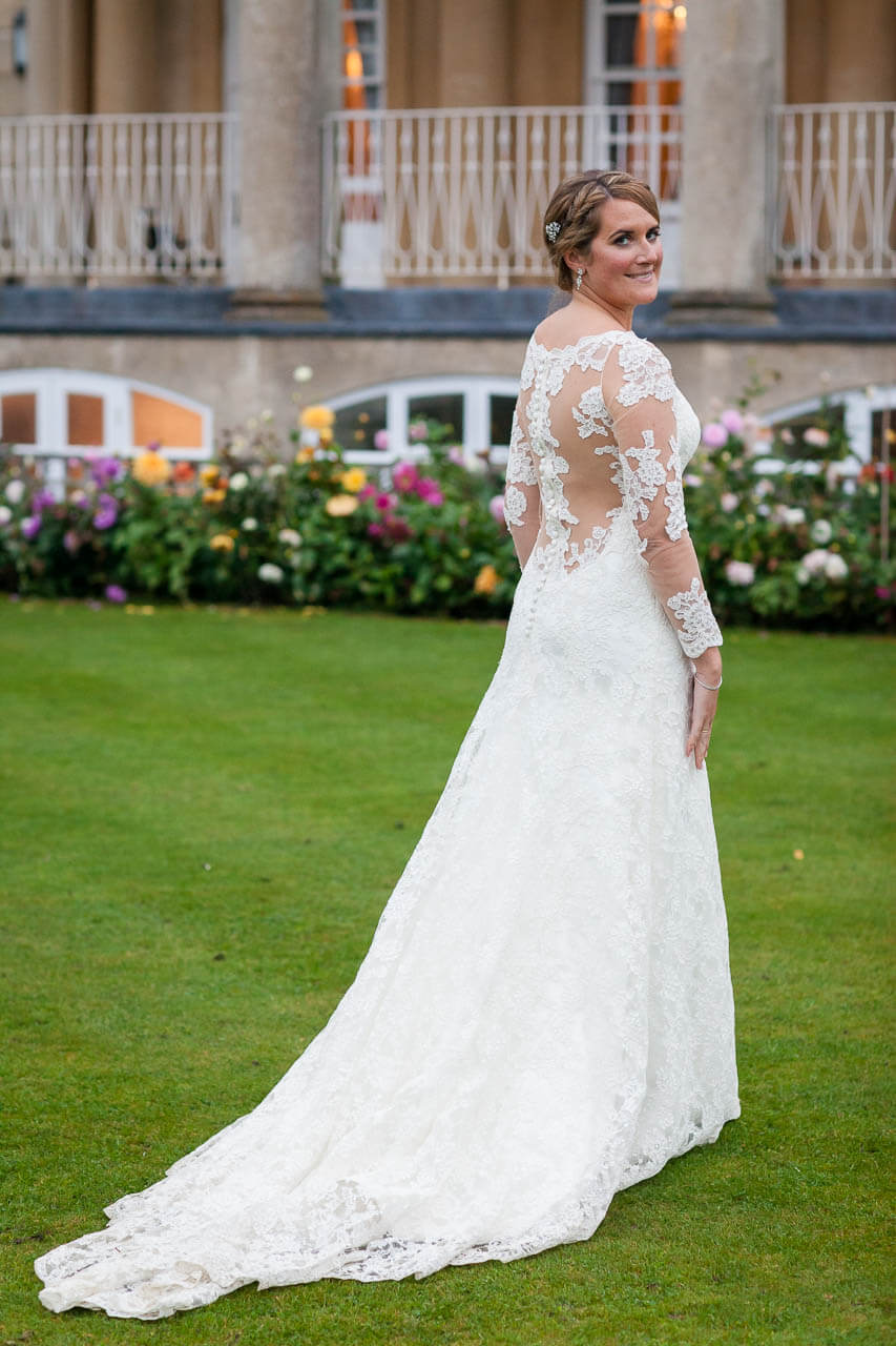 bride portrait looking back towards camera