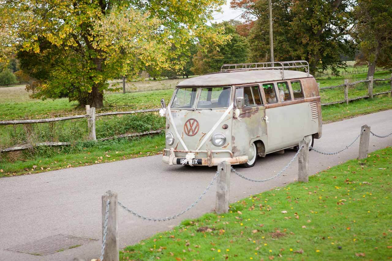 vintage campervan driving to venue