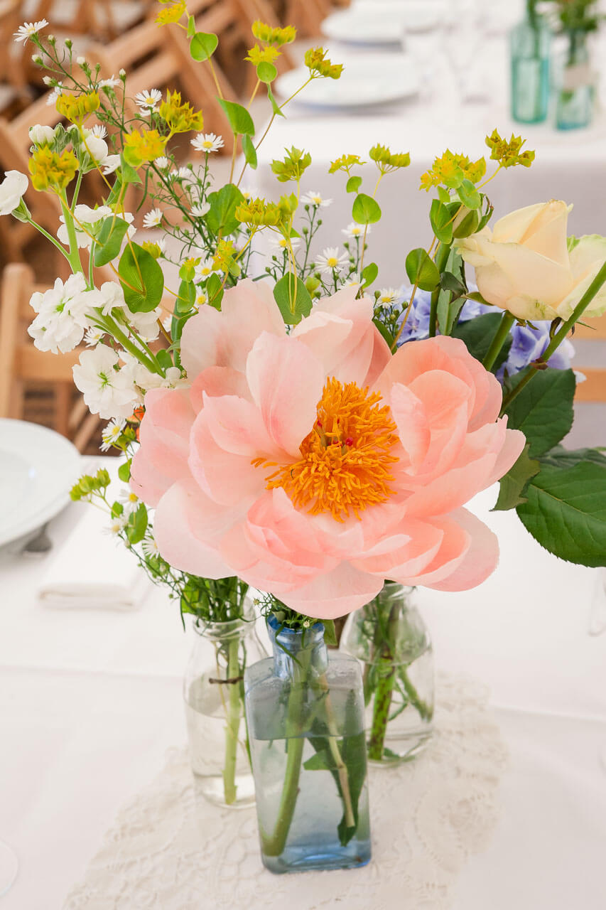 table flowers, peach coloured