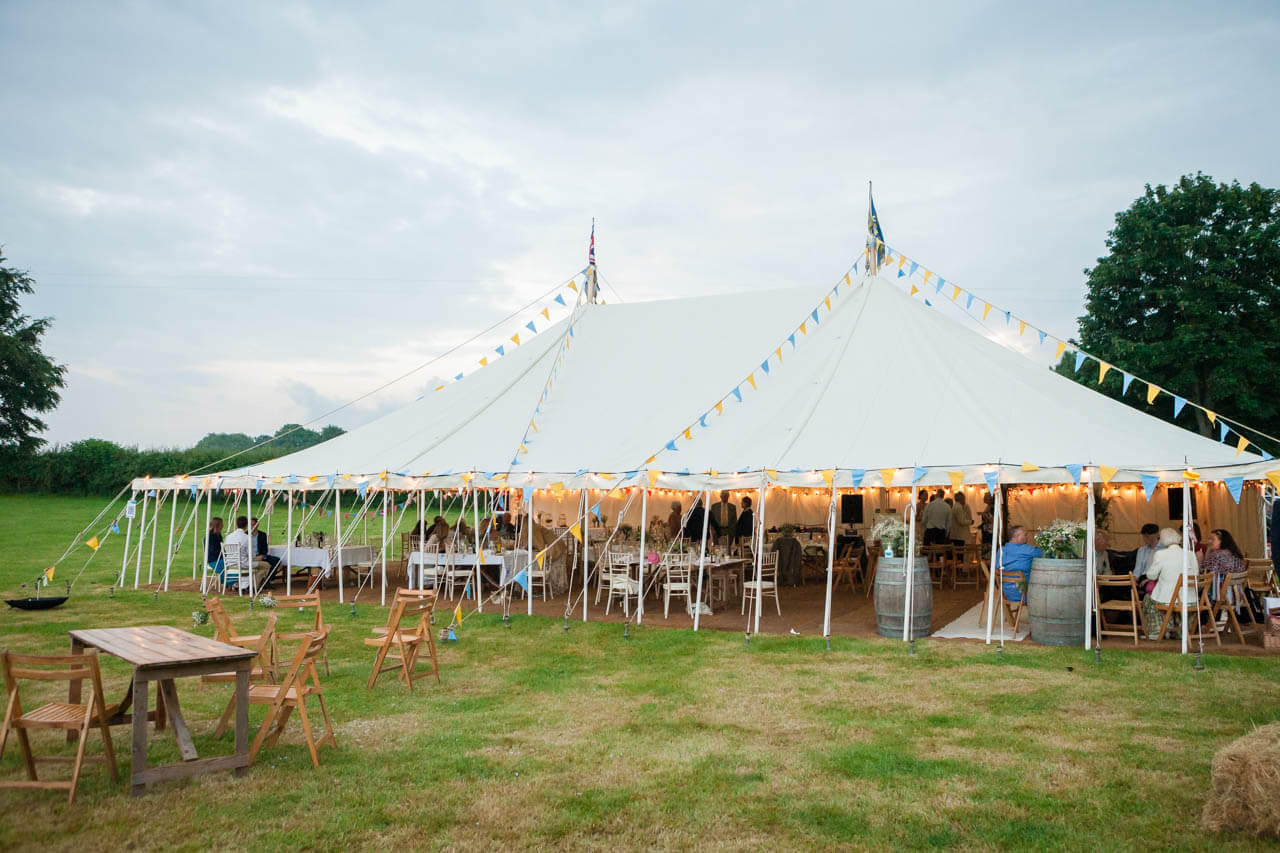shot of whole marquee as sun sets