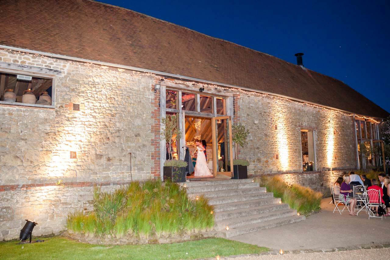 night time shot of the barn
