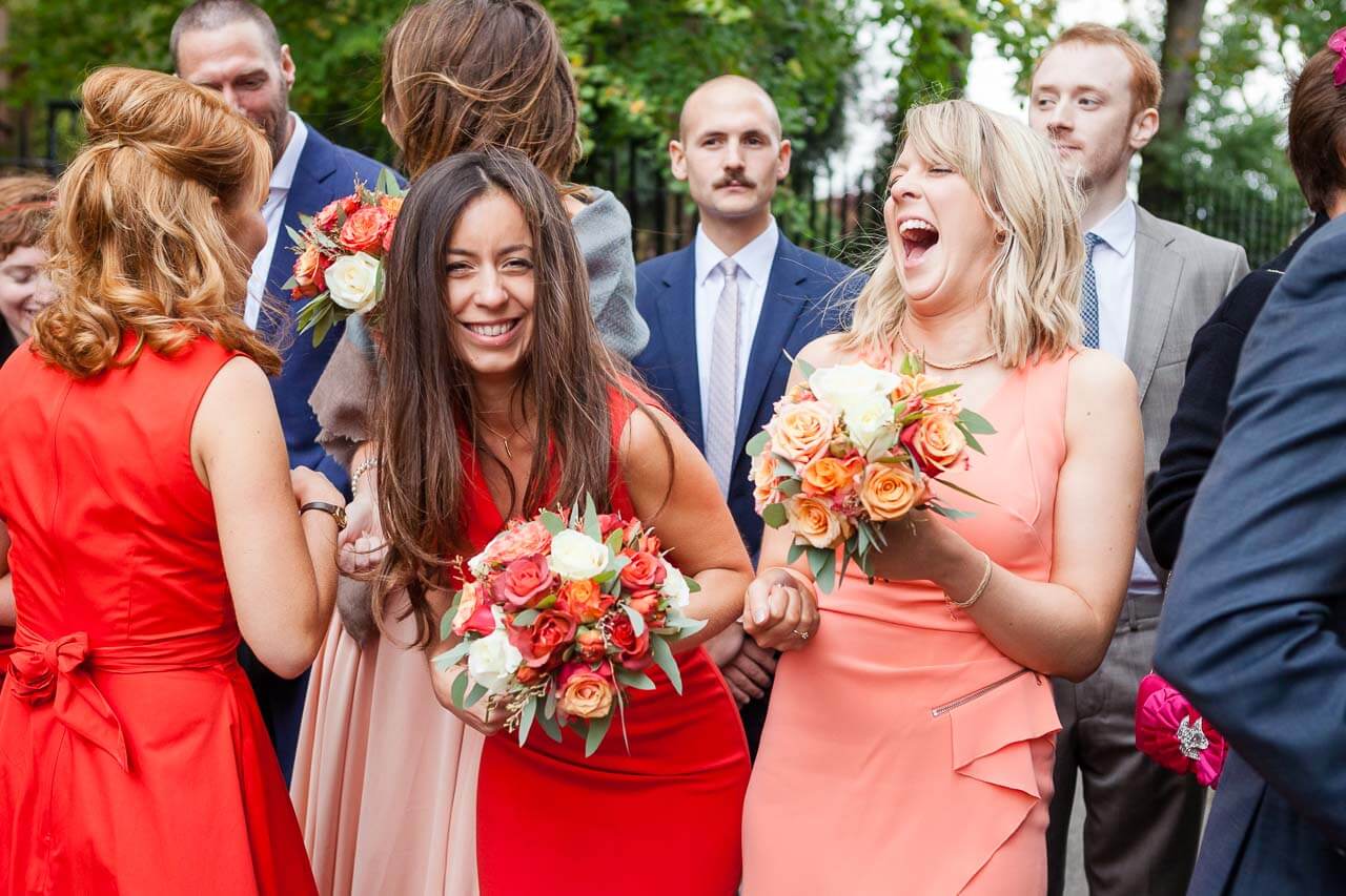 bridesmaids laughing