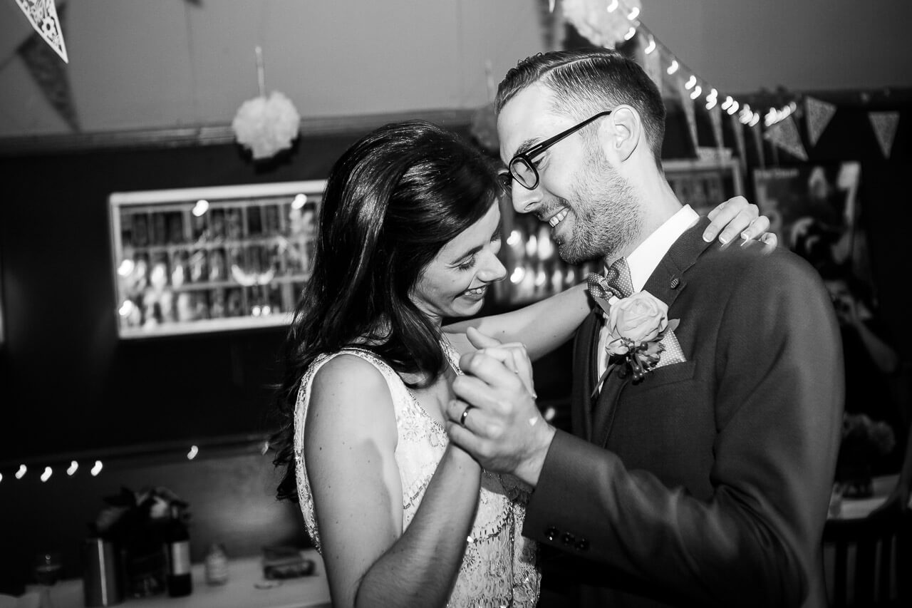 bride and groom dancing