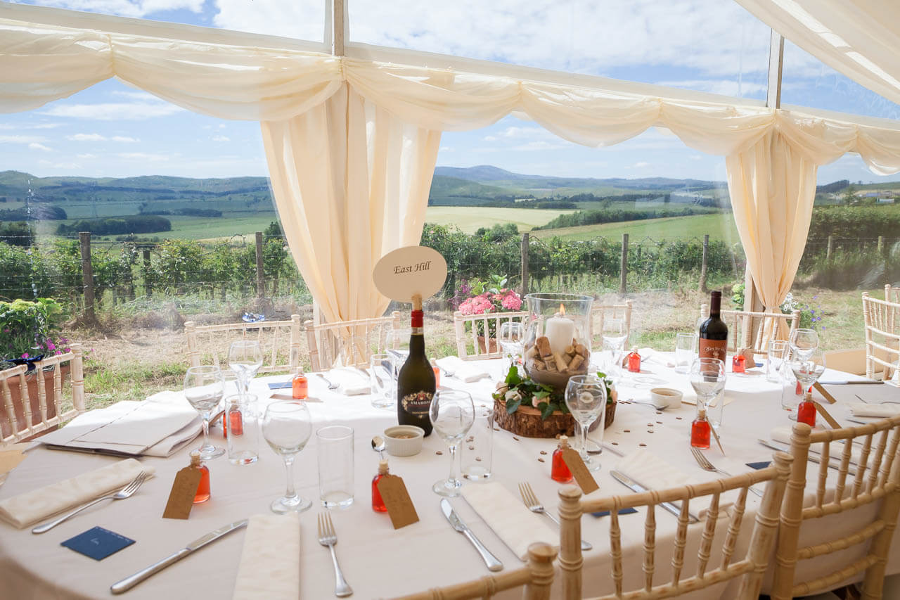 table looking out onto fields