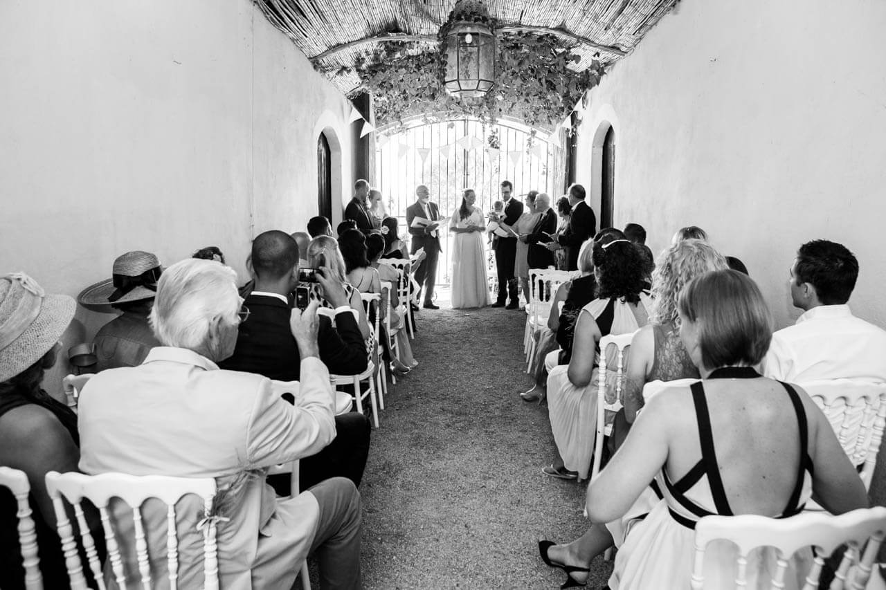 courtyard and guests watching wedding