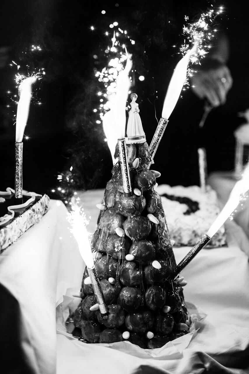 croquembouche wedding cake with sparklers