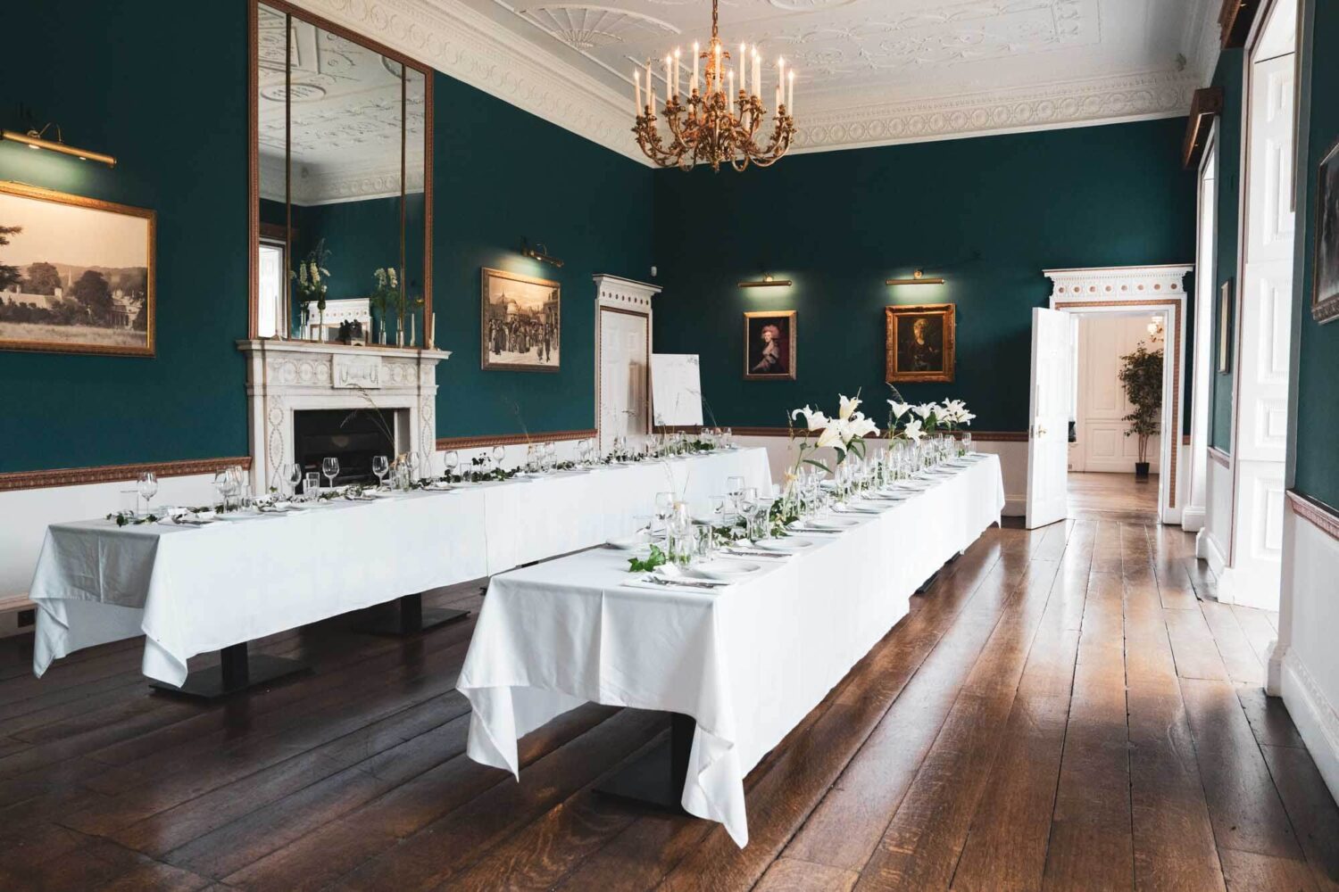 dining area in stanmer house set up for wedding