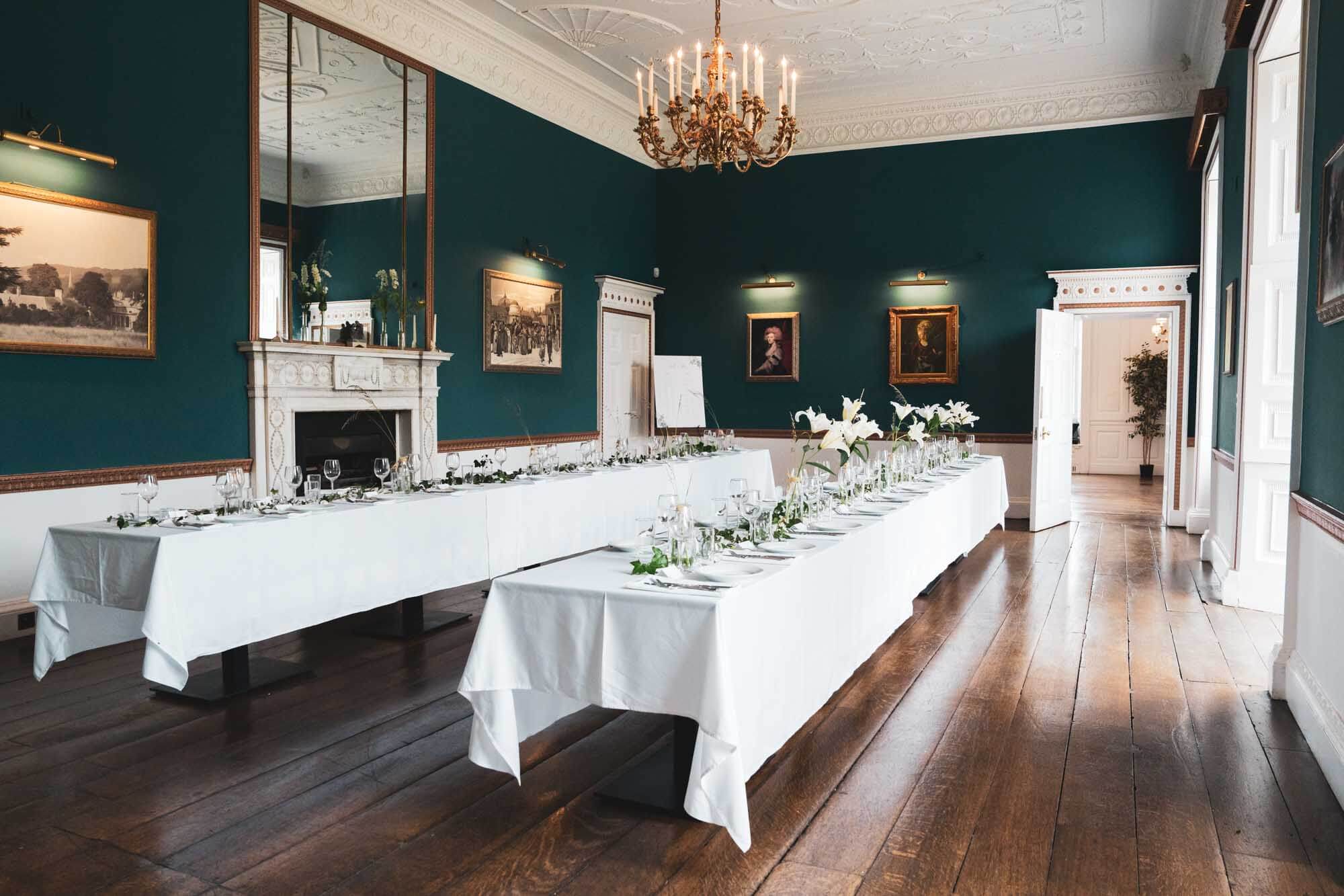 dining area in stanmer house set up for wedding