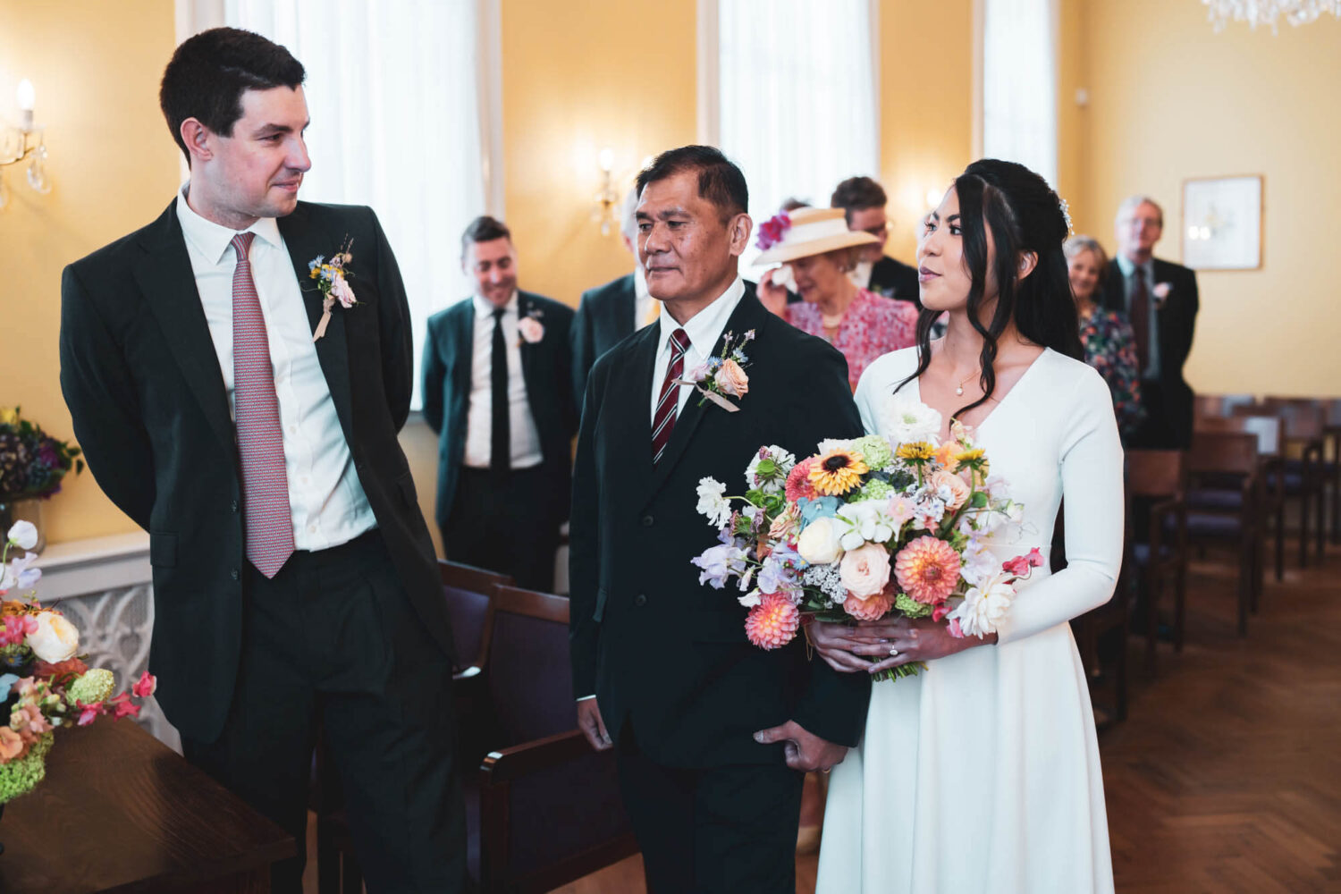 groom meets father in law and bride