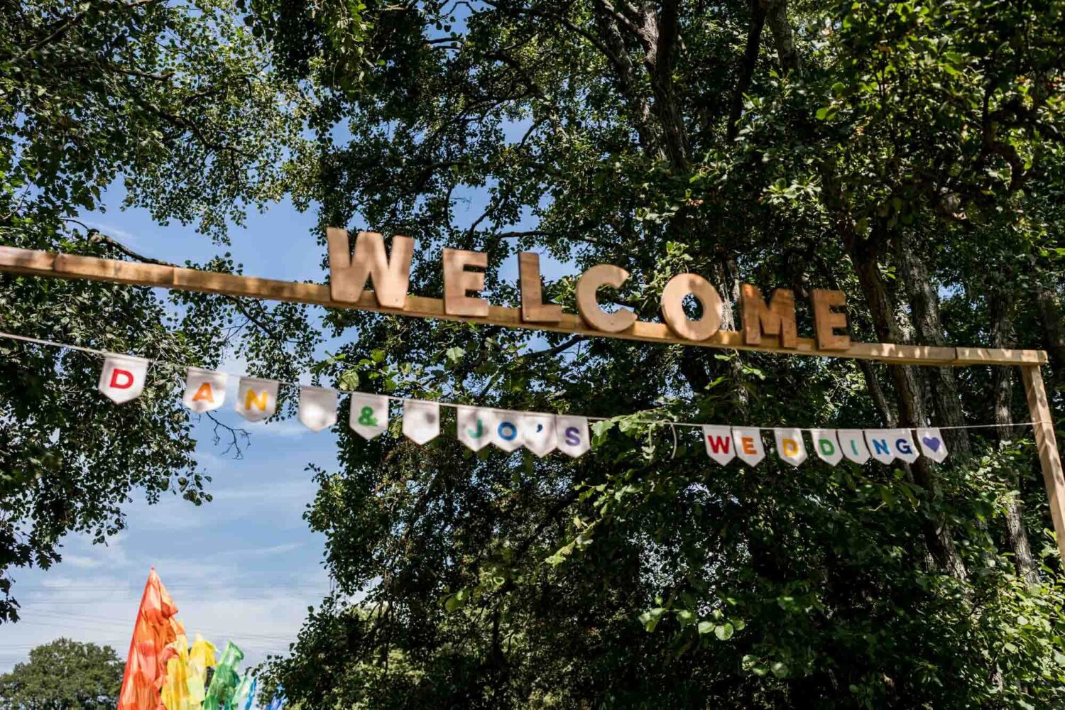 Welcome sign saying Jo & Dan's wedding