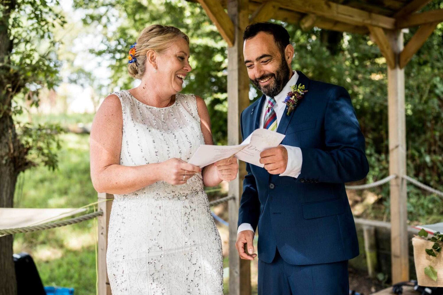 bride and groom singing along to group song