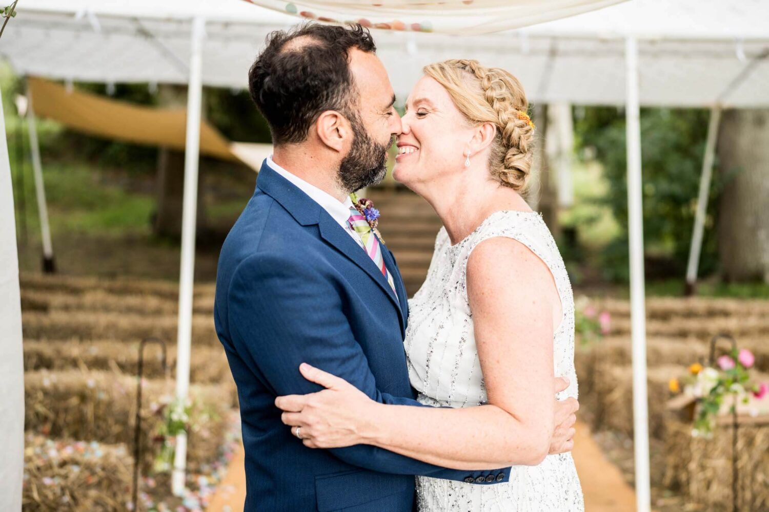 bride and groom kissing