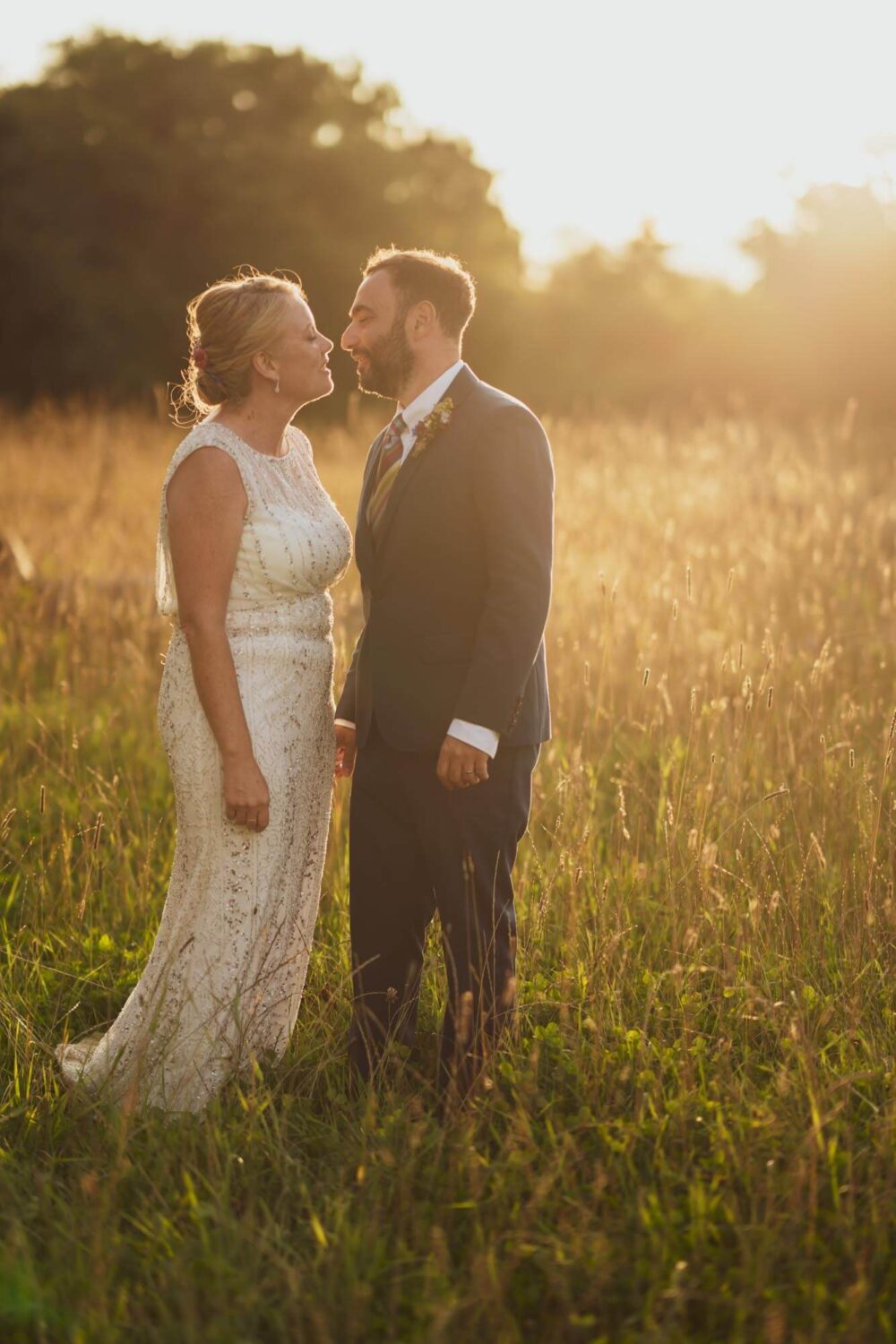 golden hour portrait with bride and groom