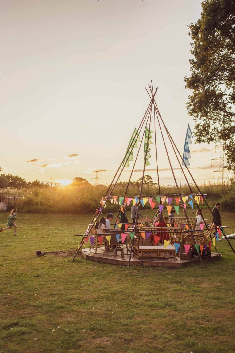 sunset shot of open sided tipi