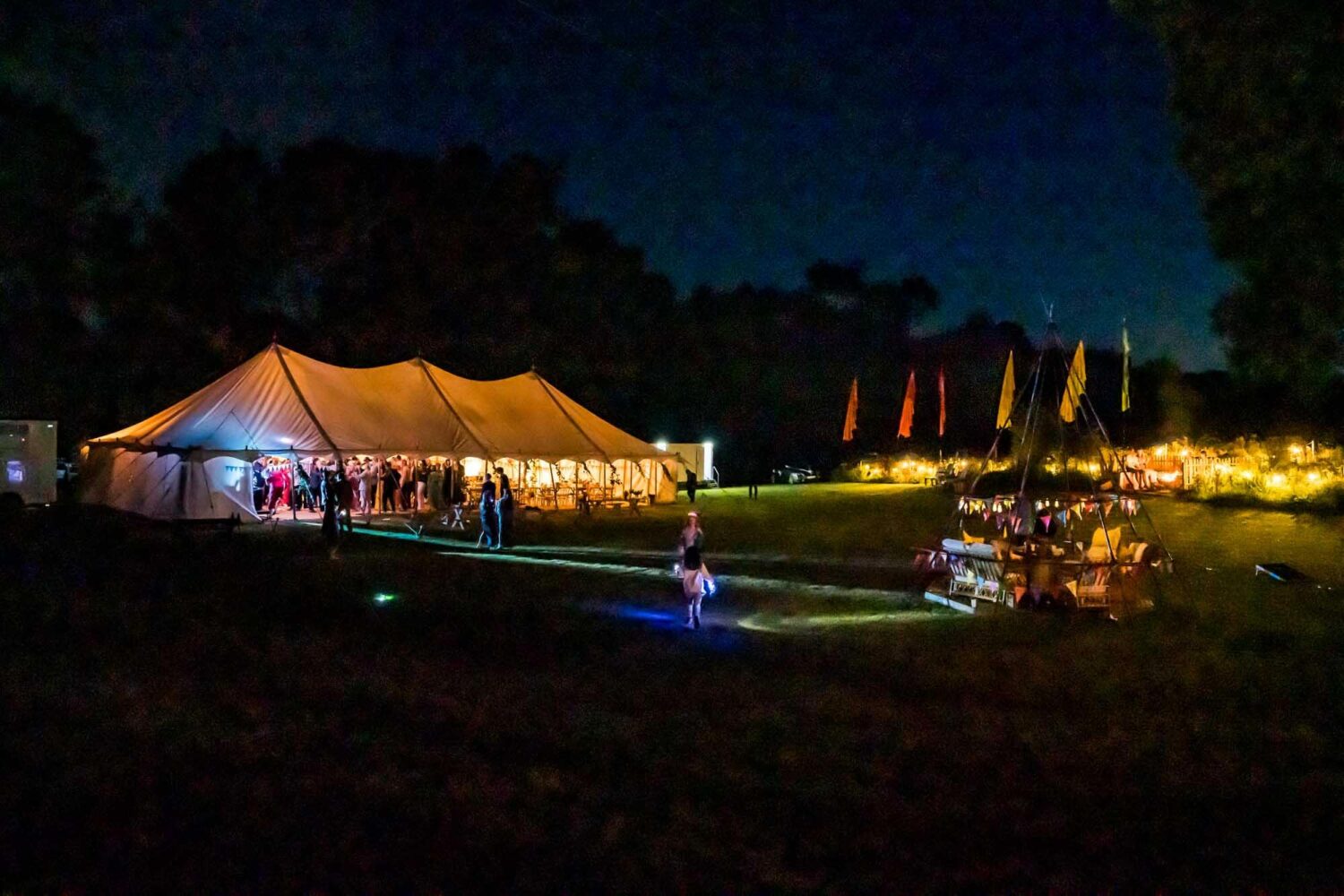 night time shot of wedding marquee