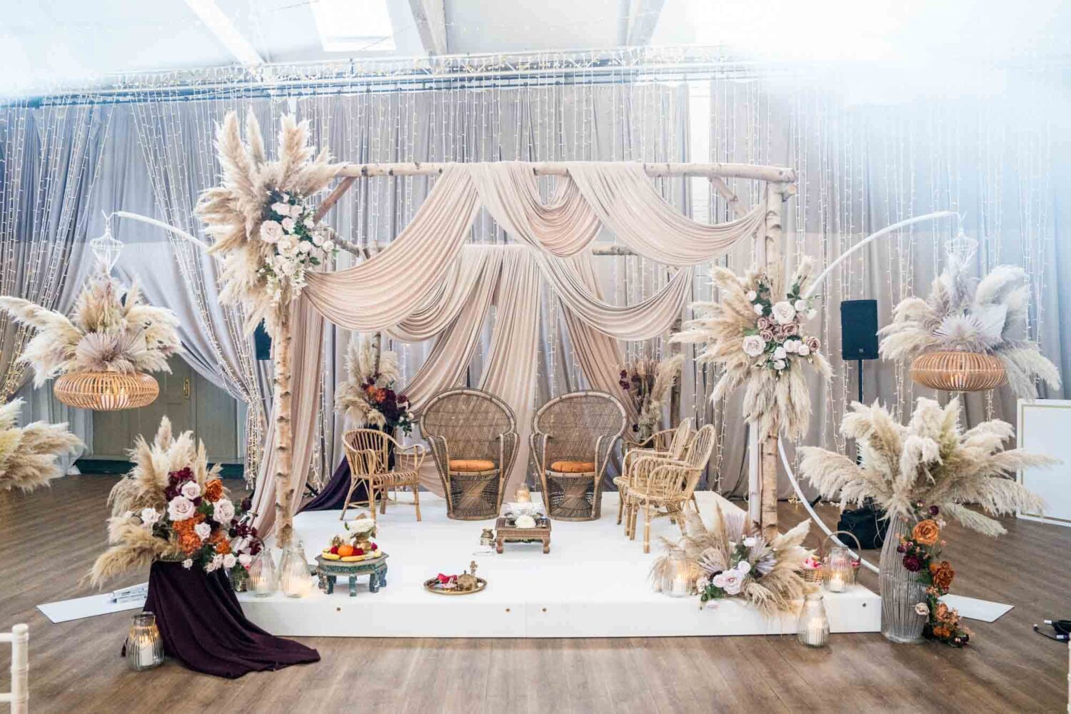 inside of riding school at firle place with boho inspired mandap