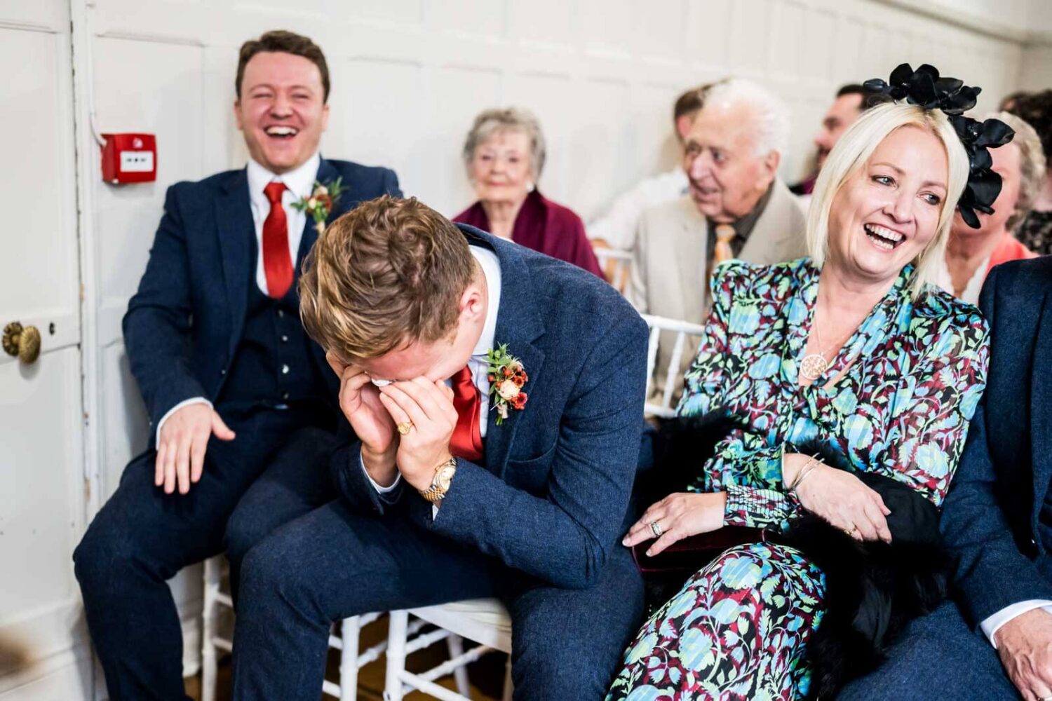 best man overcome with emotion head in hands at highley manor