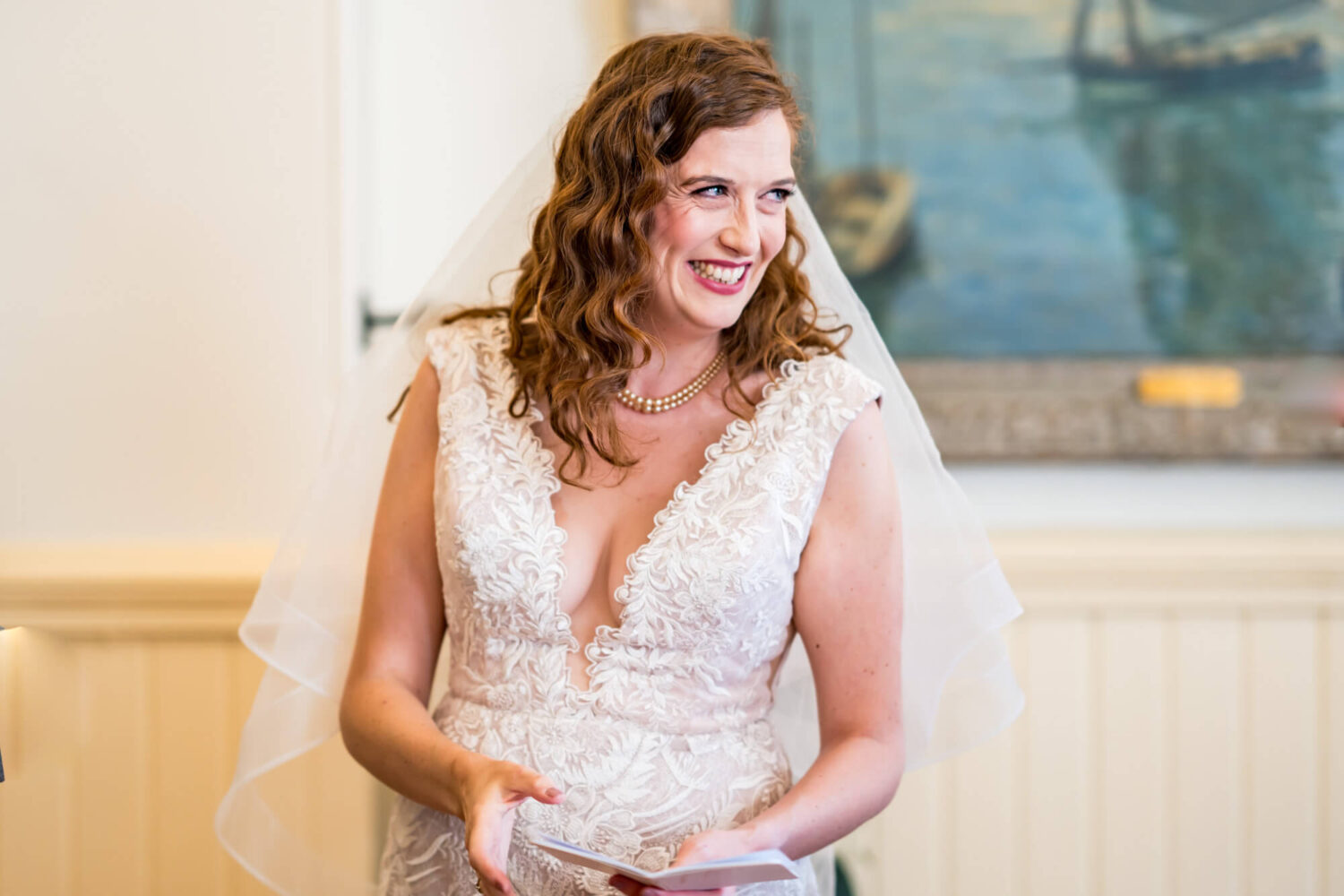 bride smiling looking away from camera