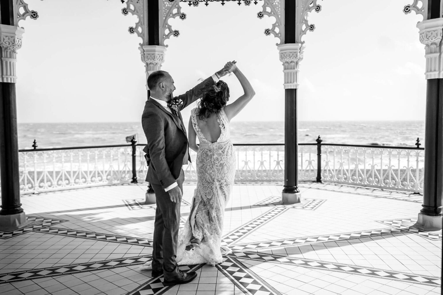 bride takes a twirl in brighton bandstand