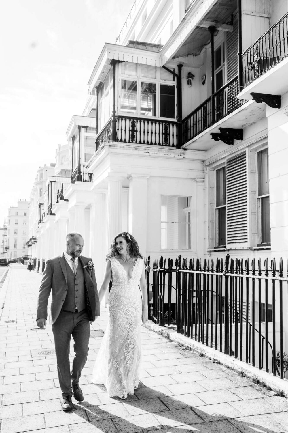 walking along georgian houses brighton wedding