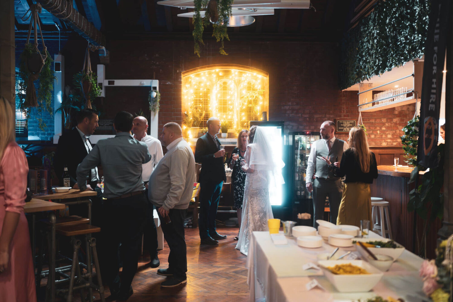 guests mingle during brighton wedding