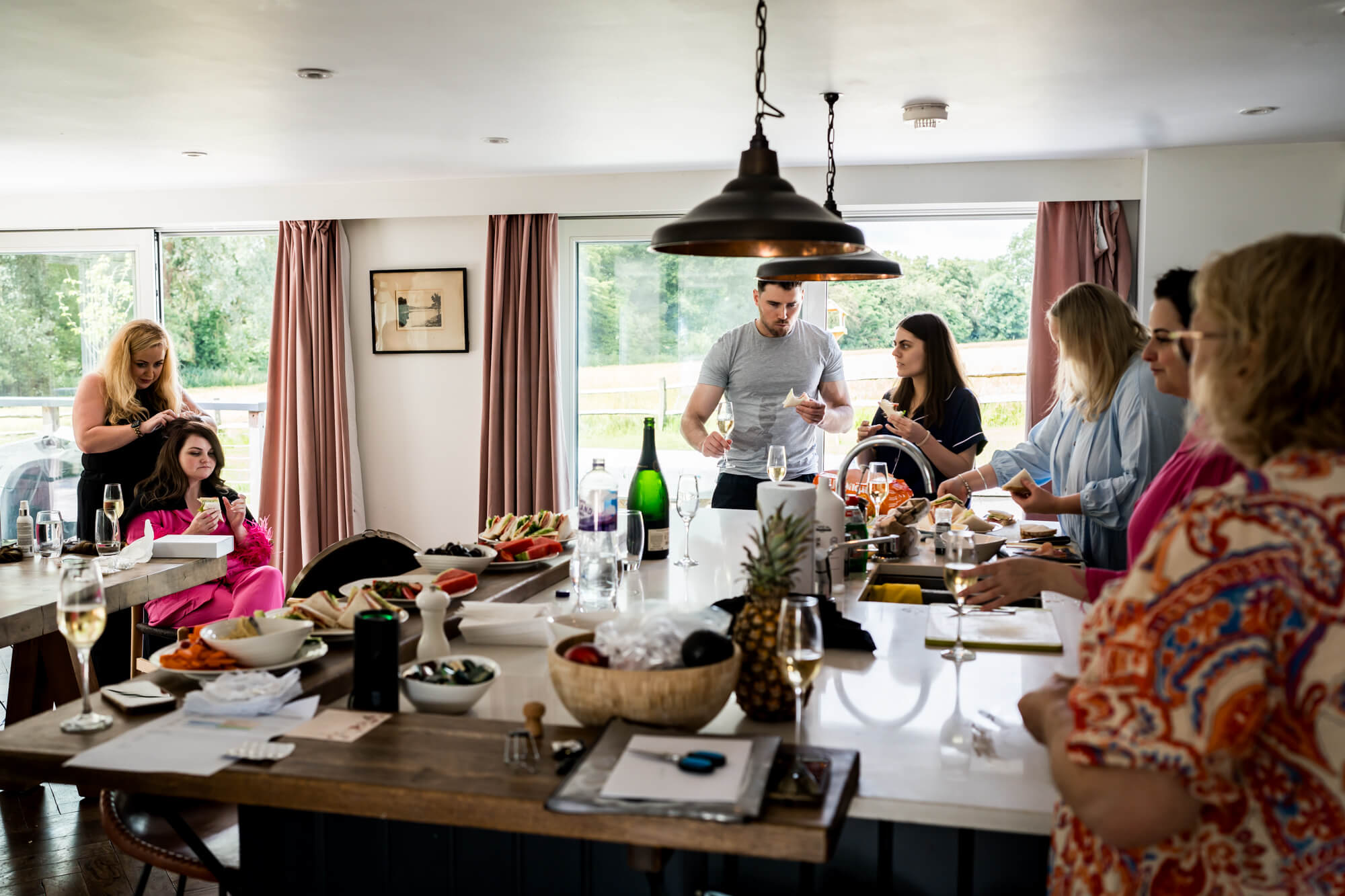 Guests preparing pre-wedding.