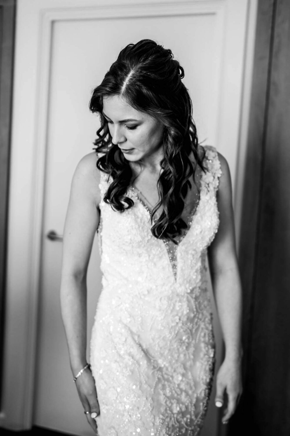 portrait of bride looking down and to the left